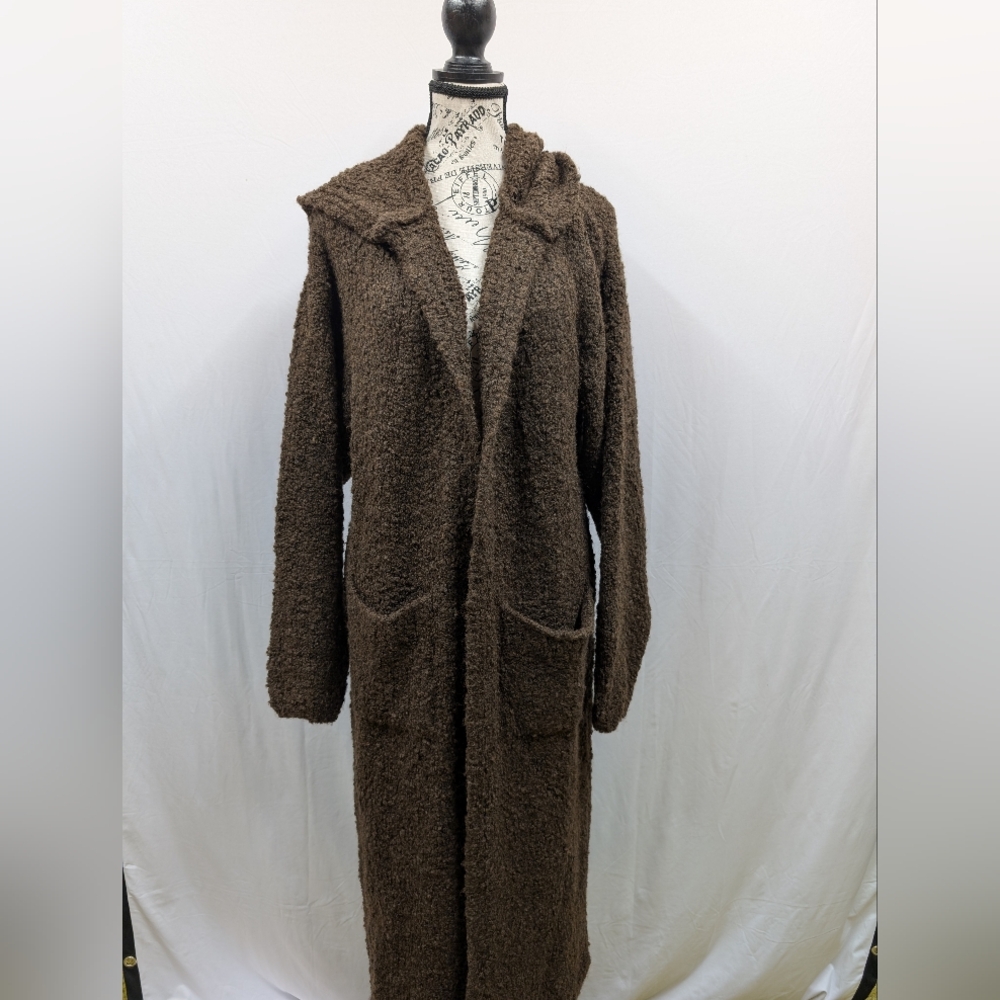 Free People Cozy Brown Hooded Long Cardigan